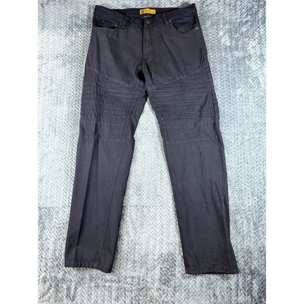 Regal Exchange Moto Biker Jeans Mens 32x32 Black Cotton Mid Rise Tapered Leg